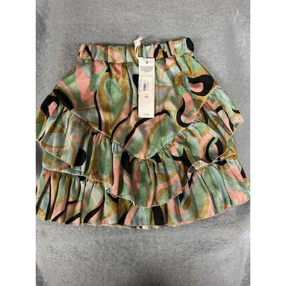 Size S – ZAHJR Green & Pink Ruffle Skirt | NWT